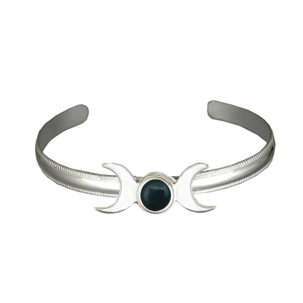 Sterling Silver Moon Phases Cuff Bracelet With Bloodstone